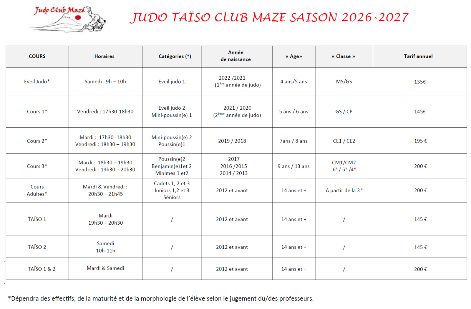 Tarifs et Programmations 2026 - 2027