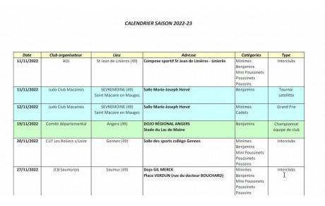 CALENDRIER DES COMPETITIONS