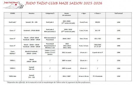 PLANNING ET TARIFS 2025-26